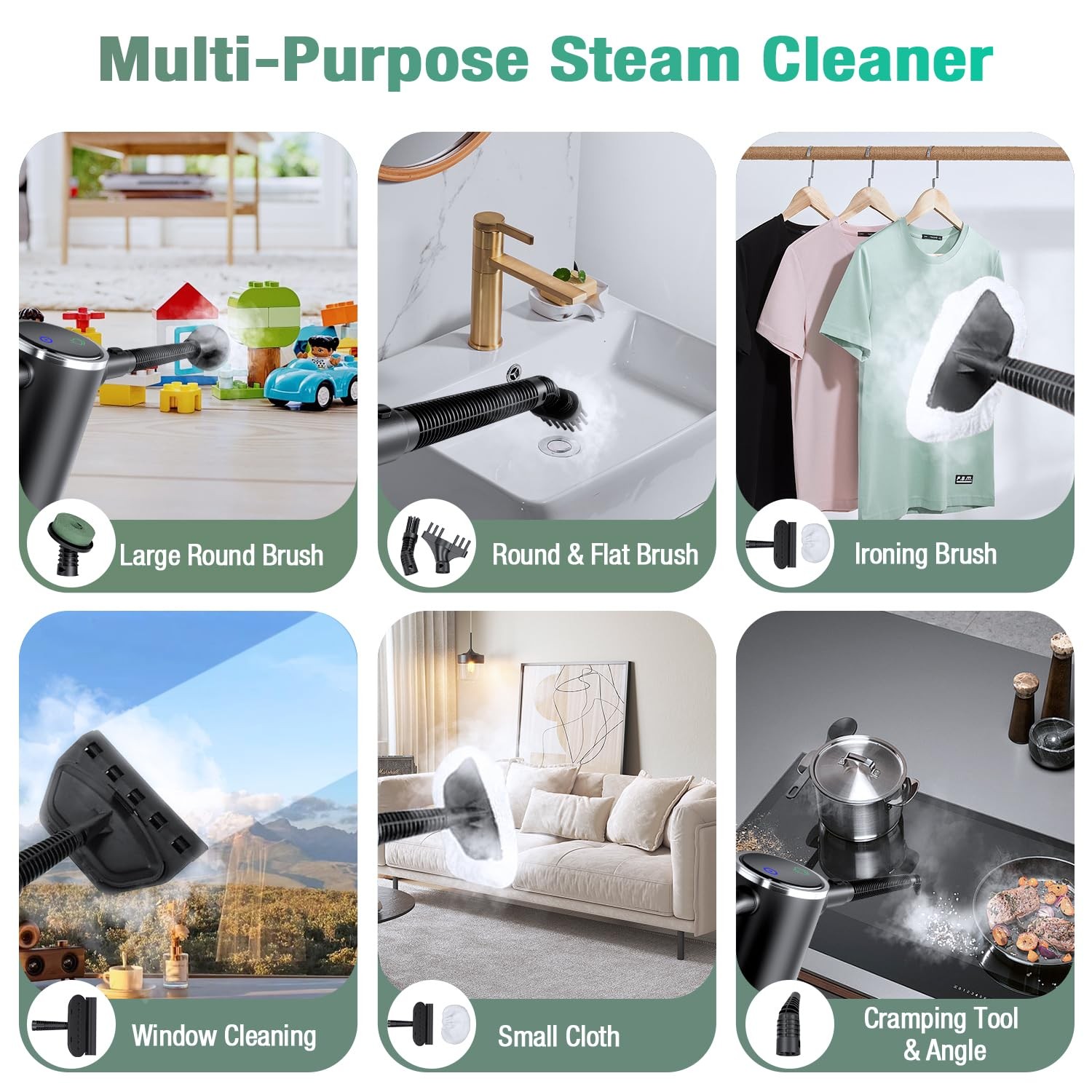 11-in-1 Steam Mop – Detachable Handheld Steam Cleaner with 380mL Tank, 260℉ F…