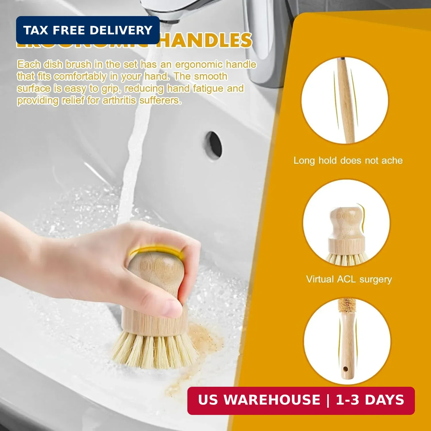 Bamboo Kitchen Cleaning Brush Kit with Sisal Palm Fiber & Coconut Sponge