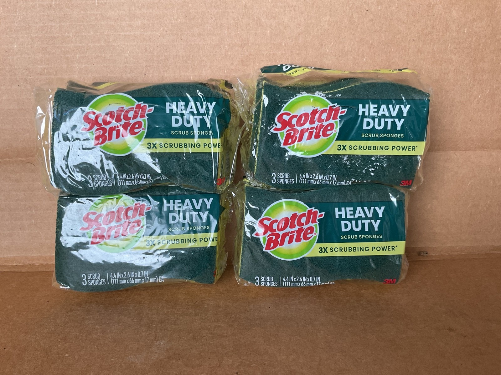 Scotch-Brite Heavy Duty Scrub Sponge green yellow 4PK 3count 12 sponges total
