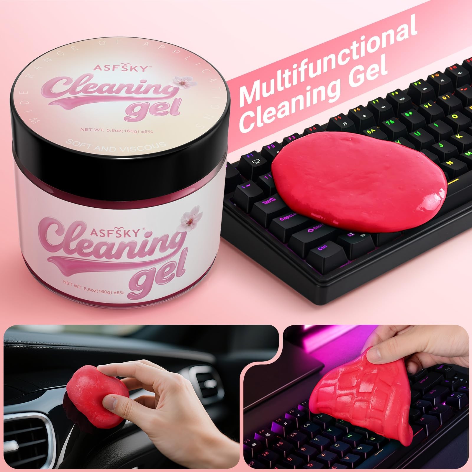 ASFSKY Car Cleaning Gel (Pink,Sakura) 1 Count (Pack of 1), Pink