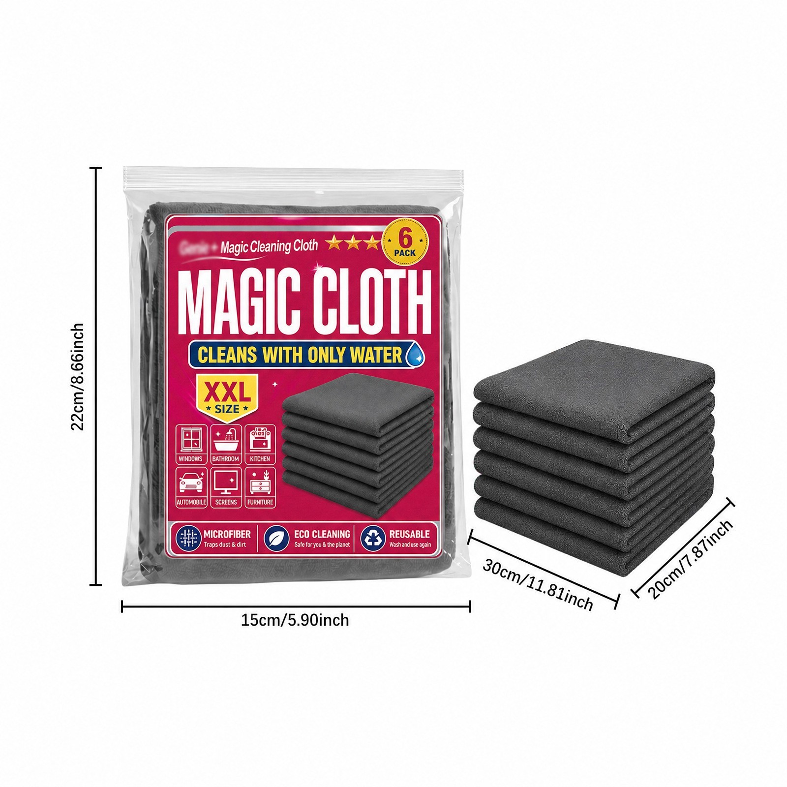 6Pack Genie Magic Cleaning Cloth Microfiber Cleaning Cloth Reusable 12×16 inches