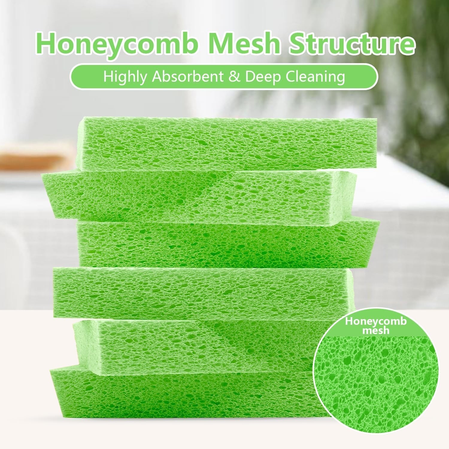 6PK Cellulose Sponges, Large Size 4″ x 6″ x 1″ – Heavy Duty Scrub Kitchen Sponge