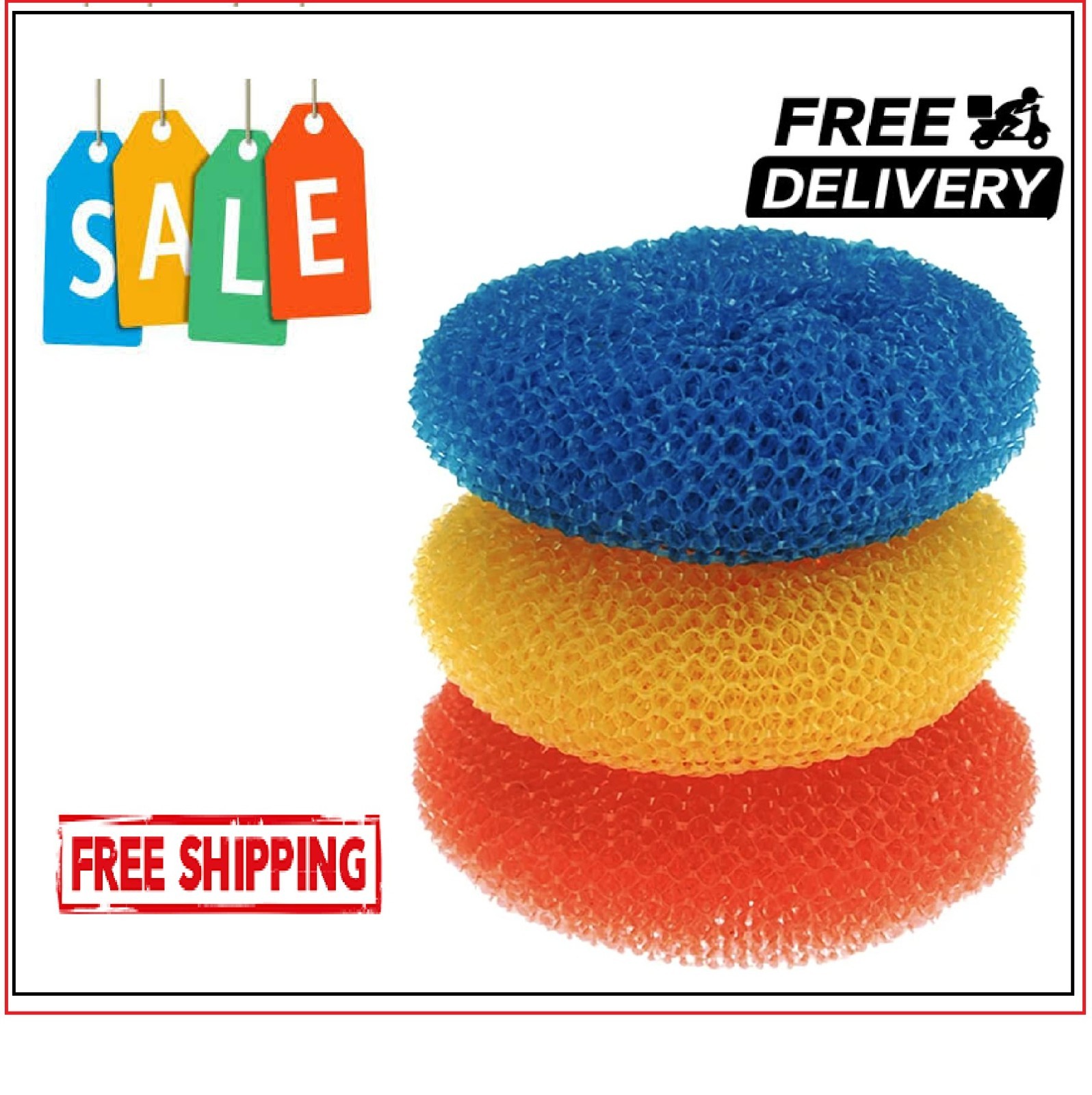 LOLA Plastic Mesh Scouring Pads – 3 Pack, 3.375″ x 1.25″, Non-Scratch Dish Scrub