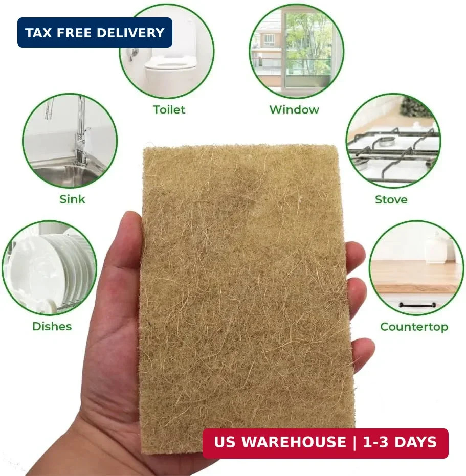 Natural Scouring Pads 10 Pack- Dish Scrubber Non-Scratch Sisal Cleaning Scrub Pa