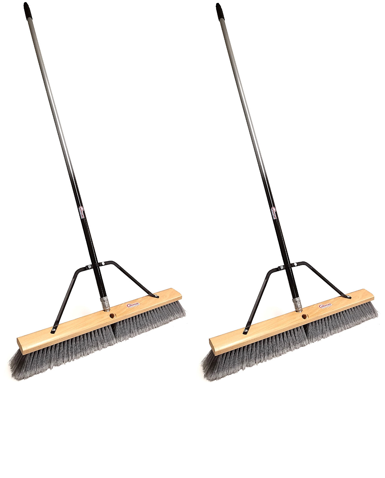 24″ Multi-Surface Push Broom with Silver/Black Handle (2 Pack)