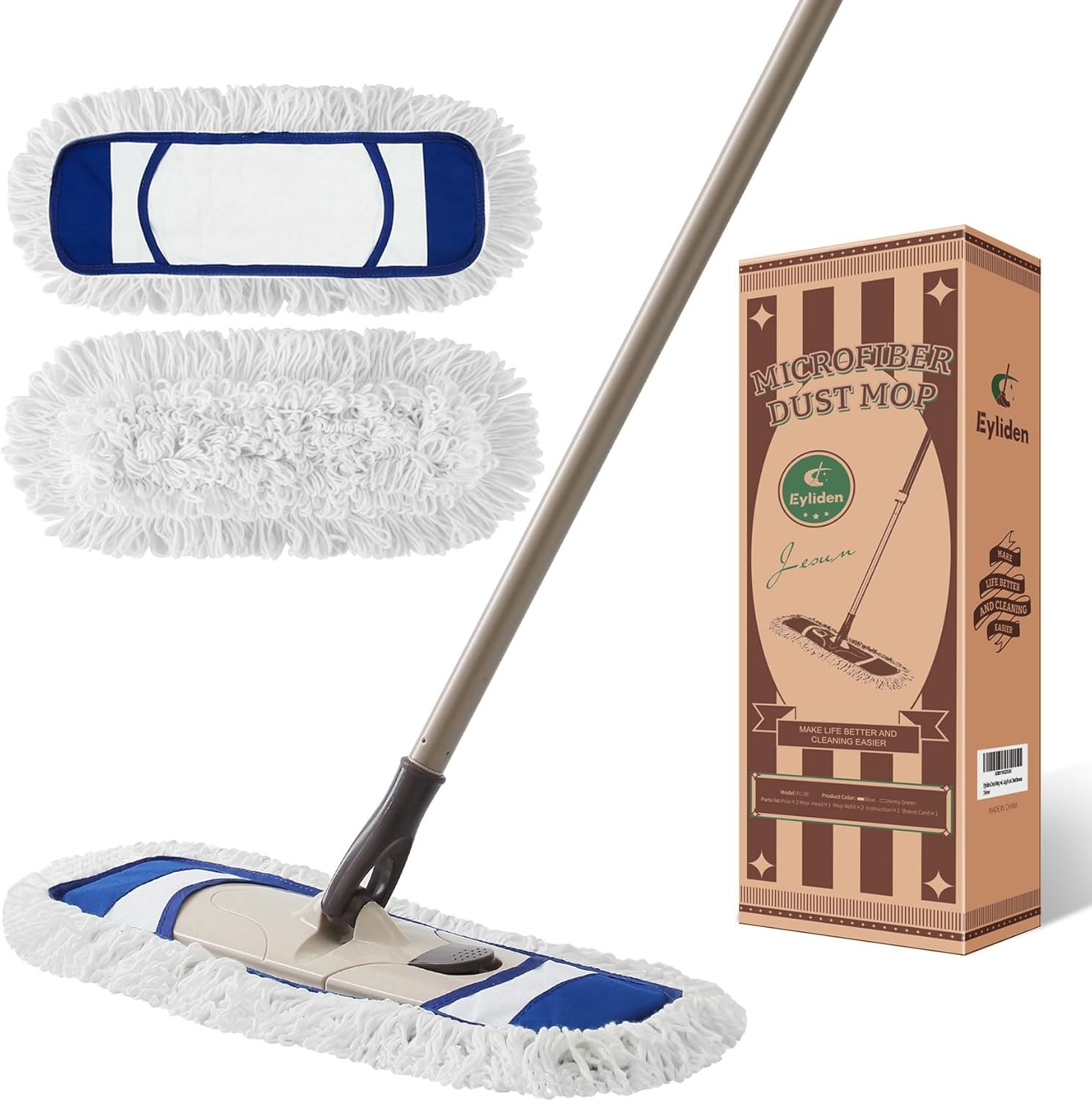 Dust Mop with Reusable Washable Pads – One Touch Replacement, Height Adjustable