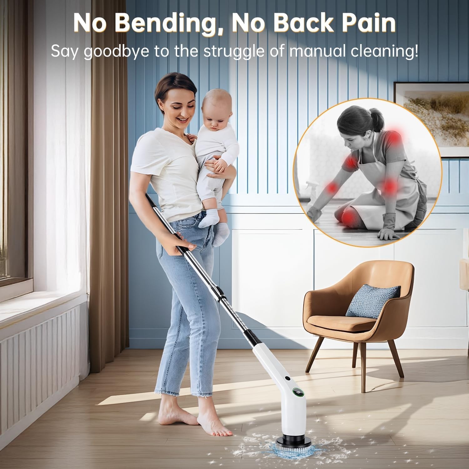 Electric Spin Scrubber Cordless Shower Scrubber with 8 Brush Heads 2 Speed Ad…