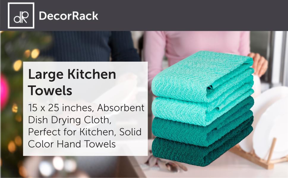 4 Pack Kitchen Towels, 100% Cotton Dish Towels, 15 x 25 Inch Absorbent Kitchen