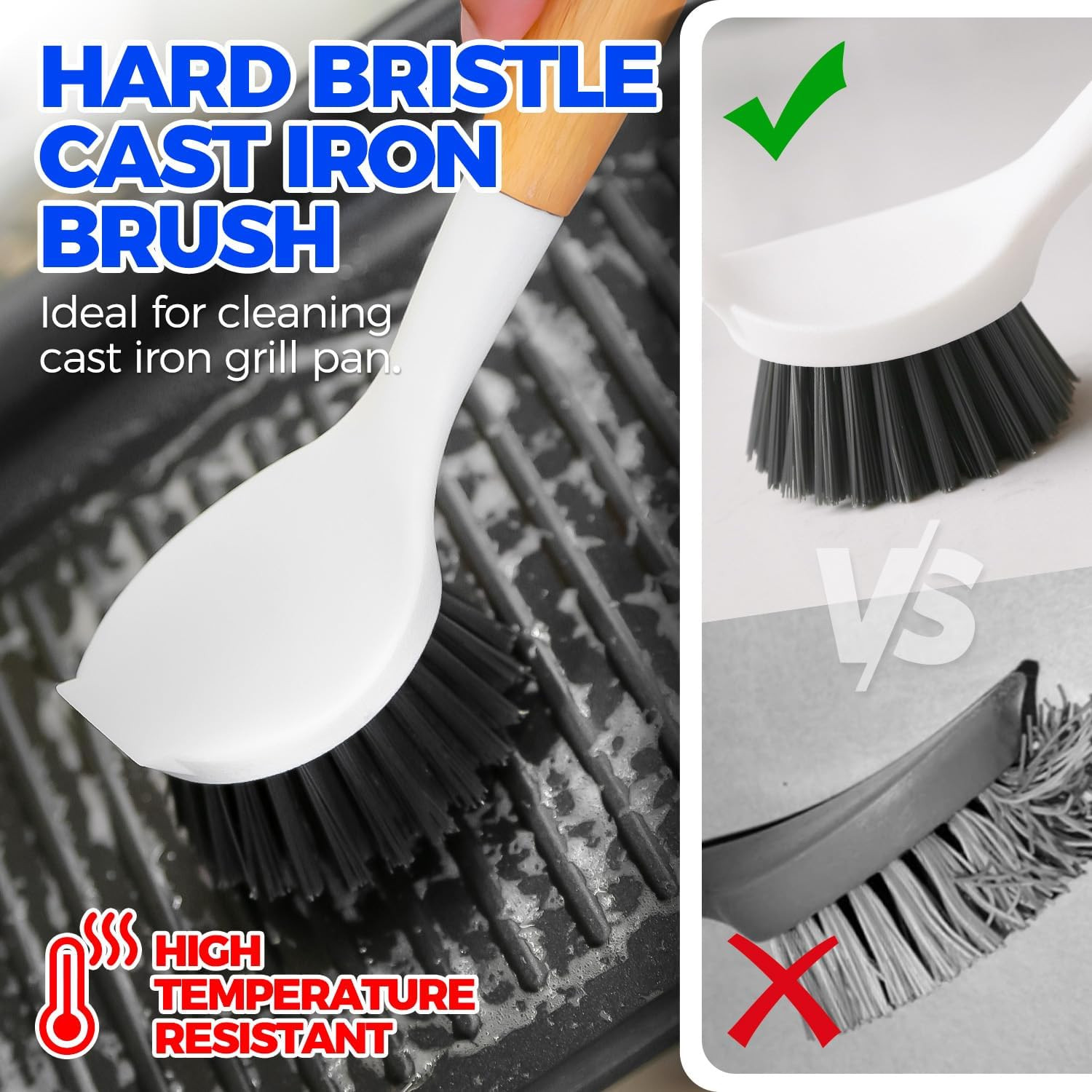 3 Pack Dish Brush Set with Bamboo Handle, Kitchen Scrub Brush for Cleaning Dish,