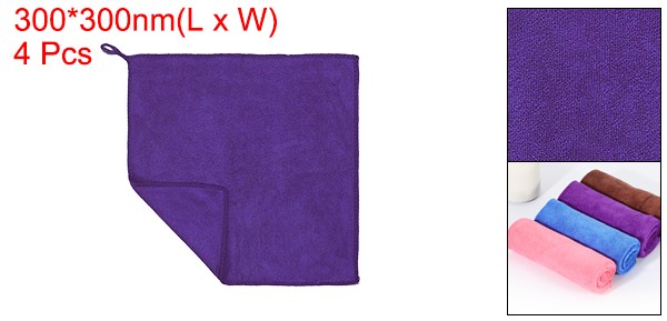4pcs 12″ x 12″ Microfiber Cleaning Cloth Absorbent with Hook Purple