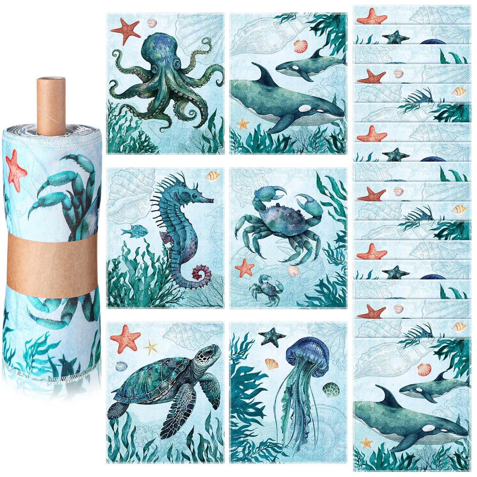 Noveread 36 Pack Sea Animals Reusable 9.84 x 11.81 inches, Ocean Blue