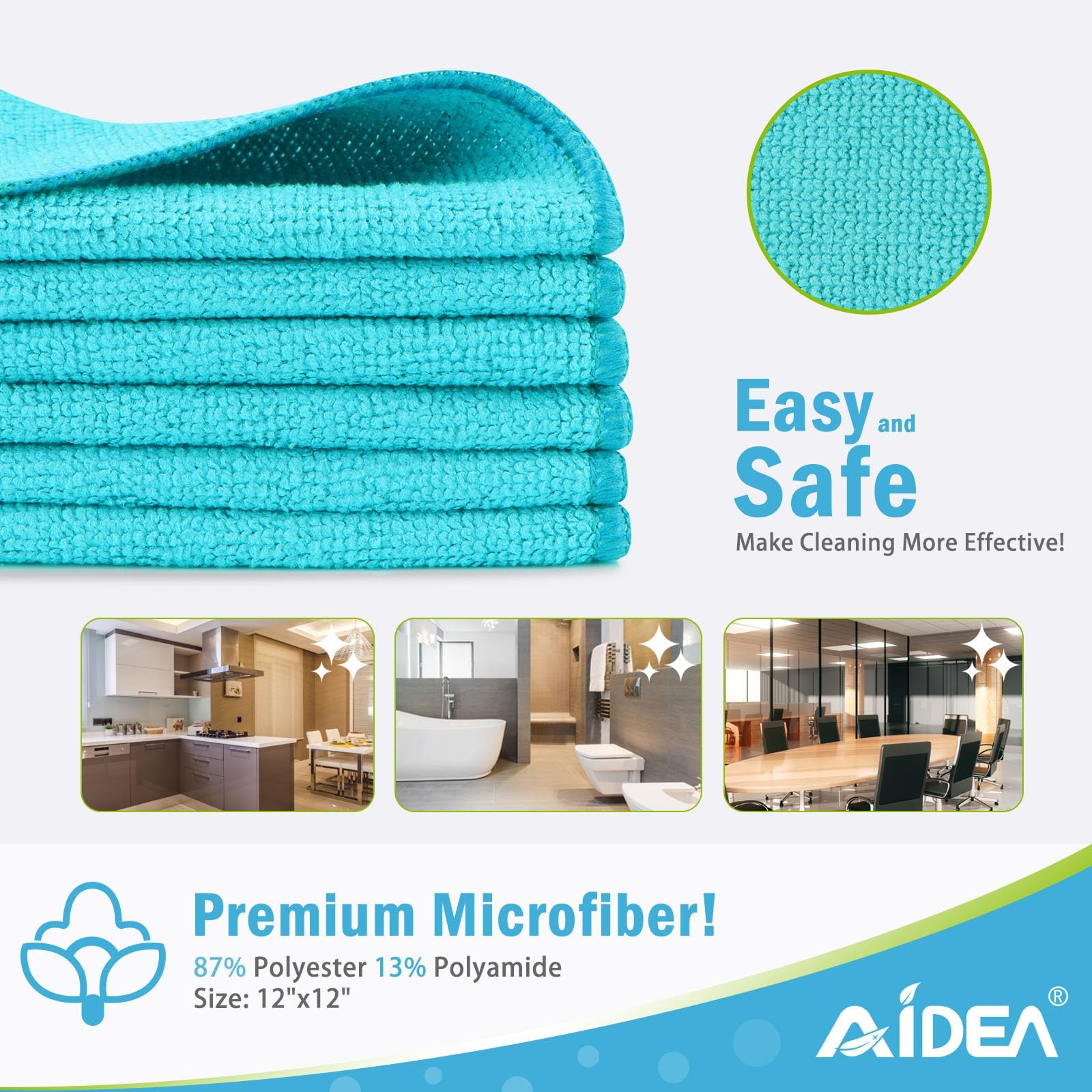 6 Pack 12×12 Inch Microfiber Cleaning Cloth for House Kitchen Boat Cars