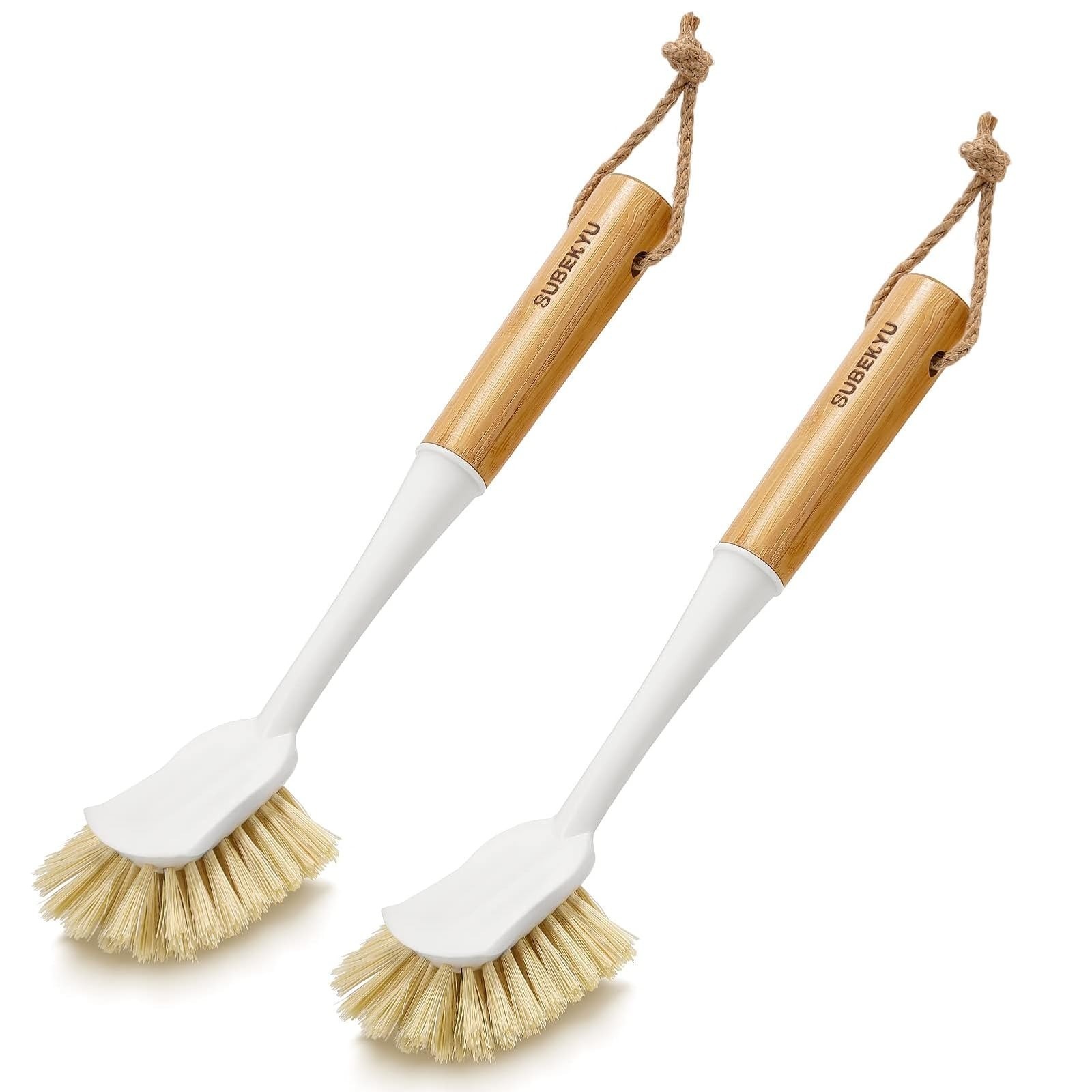 SUBEKYU Bamboo Dish Brush with Sisal Bristles – 2 Pack Kitchen Cleaner