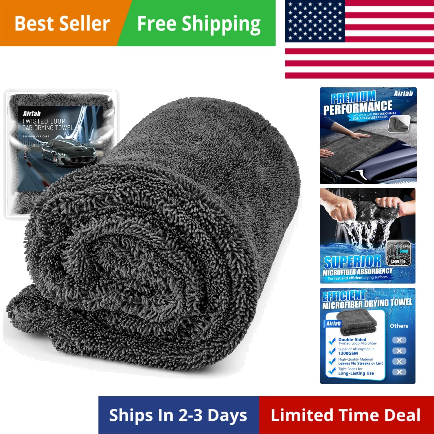 Car Drying Towel Microfiber Towels for Cars 1200 GSM Wash Auto Detailing Supp…