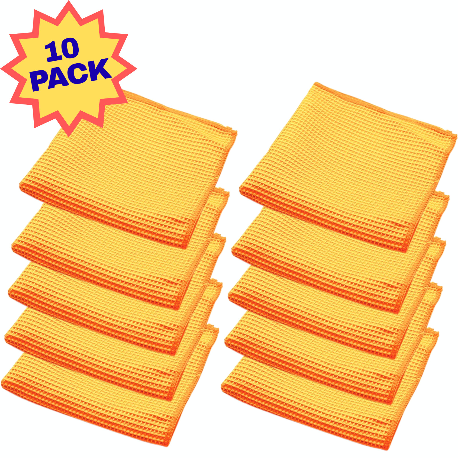 10 Pack of Microfiber Waffle Cleaning Cloths – 16 x 16 Lint Free Cloth Colors