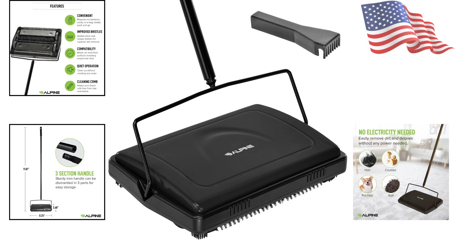 Effortless Cleaning: Cordless Triple Brush Sweeper for Hard Floors and Carpets