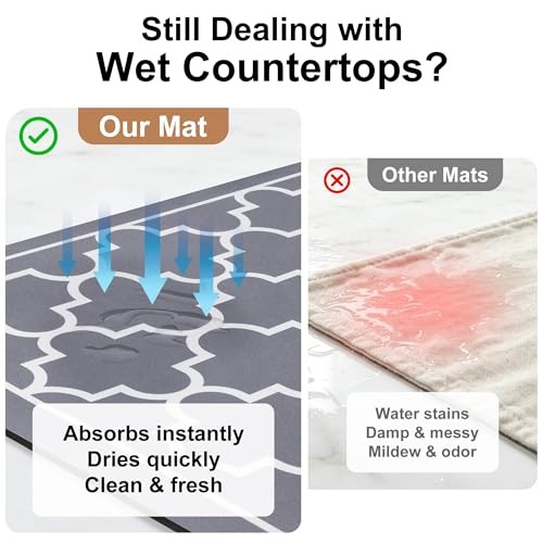 Dish Drying Mat Super Absorbent Drying Mat Large Dish 18″ x 15″ Stylish Grey