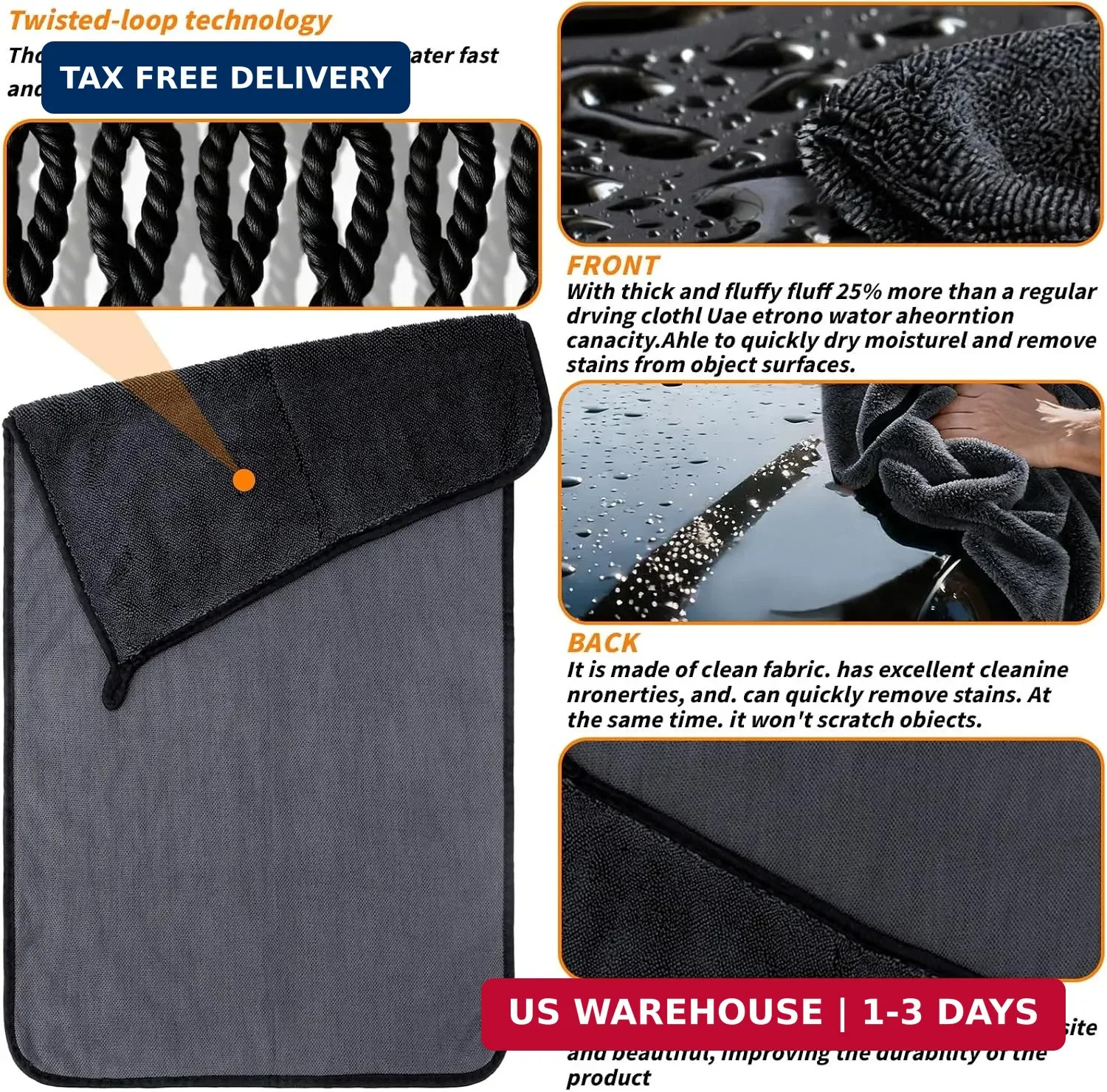 8 PCS Microfiber Towels for Cars 36×24 Inch Microfiber Cleaning Cloths Bulk Soft