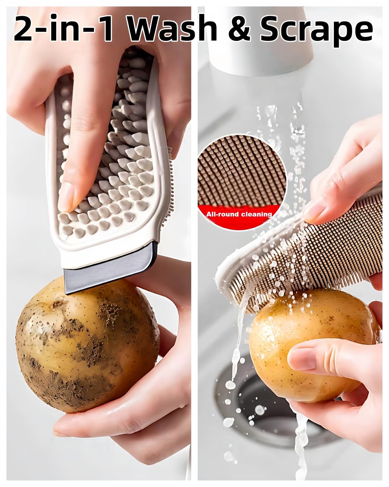 Potato Scrubber Brush 4 Pack Vegetable Brushes Multi-Functional Red and Gray