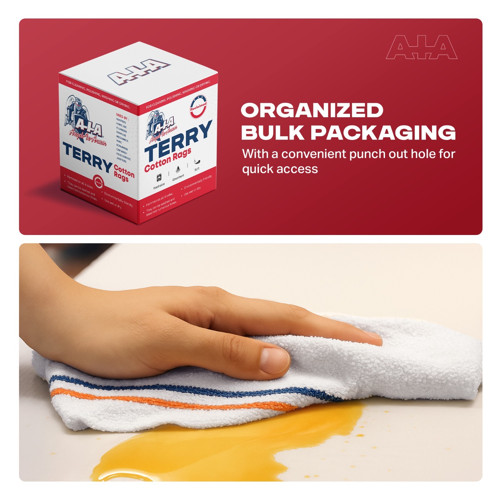 WHITE TERRY CLOTH CLEANING RAGS 15”x18”, REUSABLE / HIGHLY ABSORBENT 100% COTTON