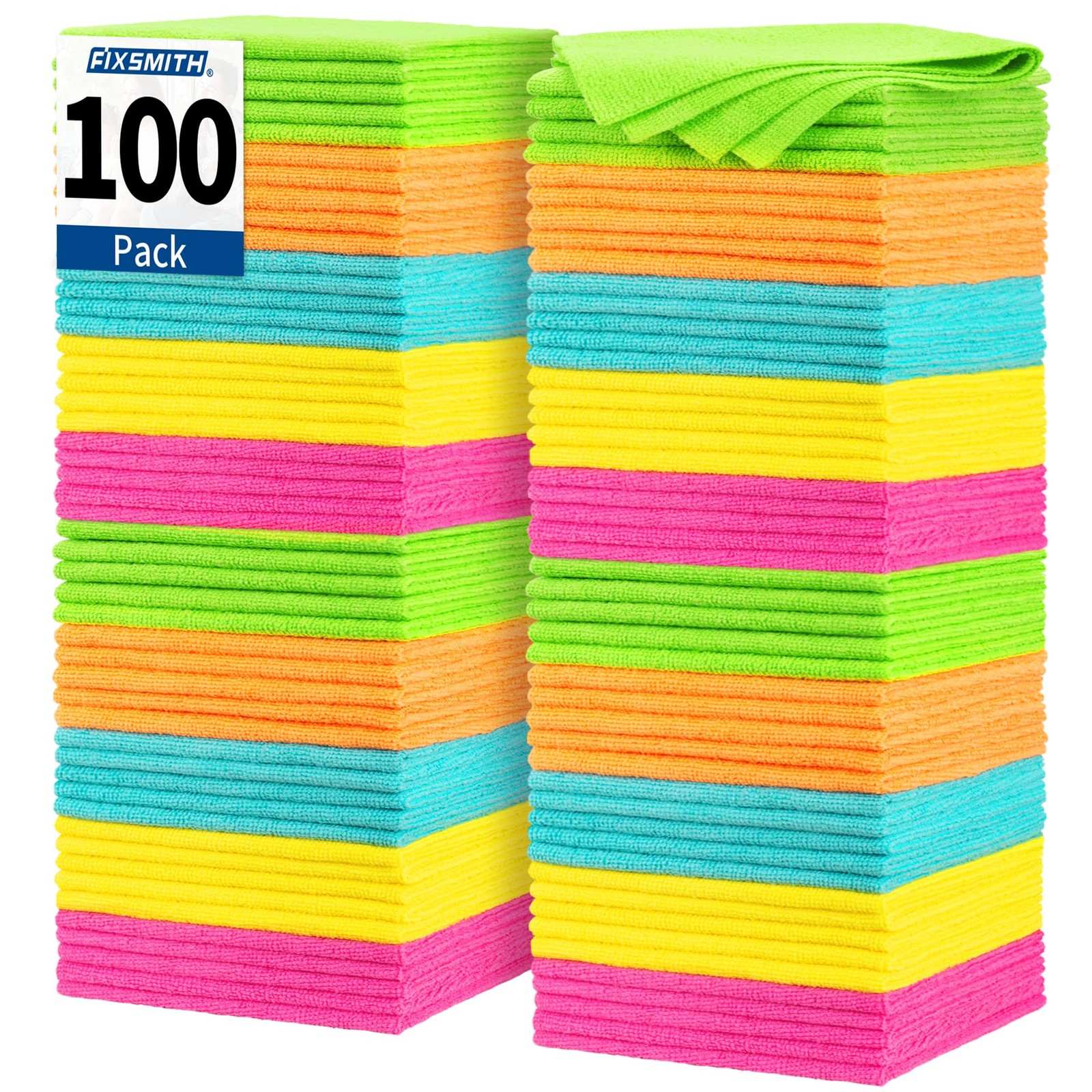 FIXSMITH Microfiber Cleaning Cloth, 100 Pack Shop Towels, Micro Fiber Cloth f…