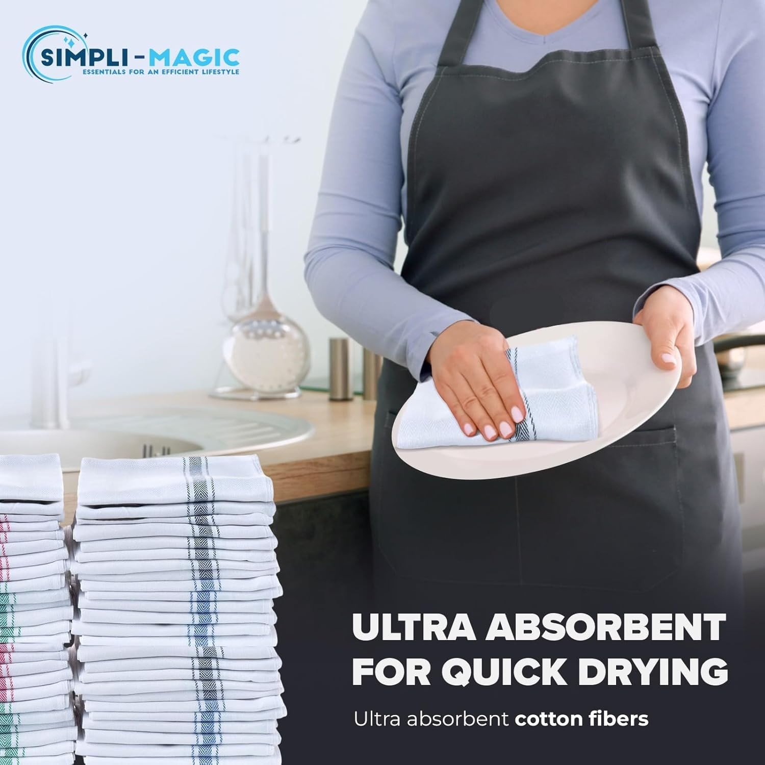 Simpli-Magic Cotton Herringbone Dish Towels, 15″x25″ (30 Pack) – High Absorbent