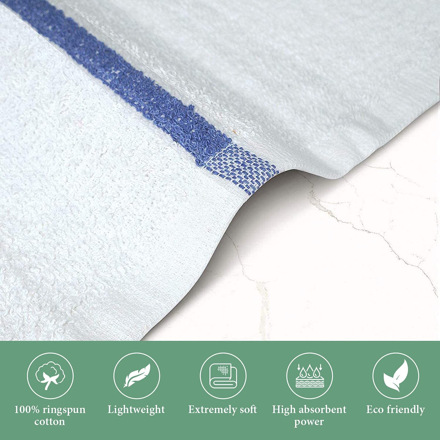 Bar Mop Blue Stripe 10lbs 16×19 Pack Of 60 100% Cotton Double Stitched Route Rea