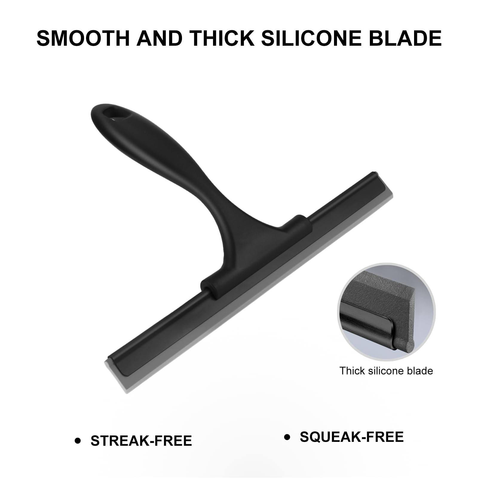 SetSail Squeegee for Shower Glass Door Stainless Steel 10 inches, All-black