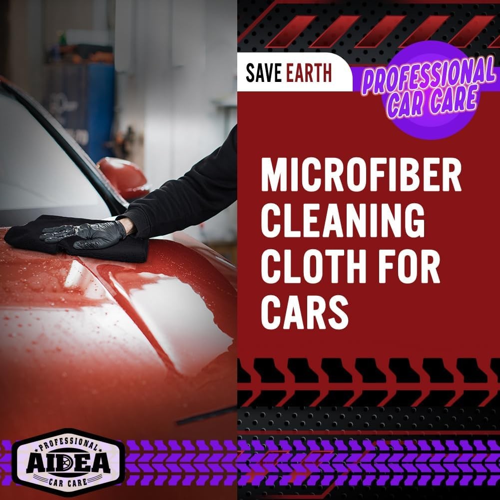 AIDEA Microfiber Cleaning Cloth Black 10PK, Microfiber Towels for Cars, Premium