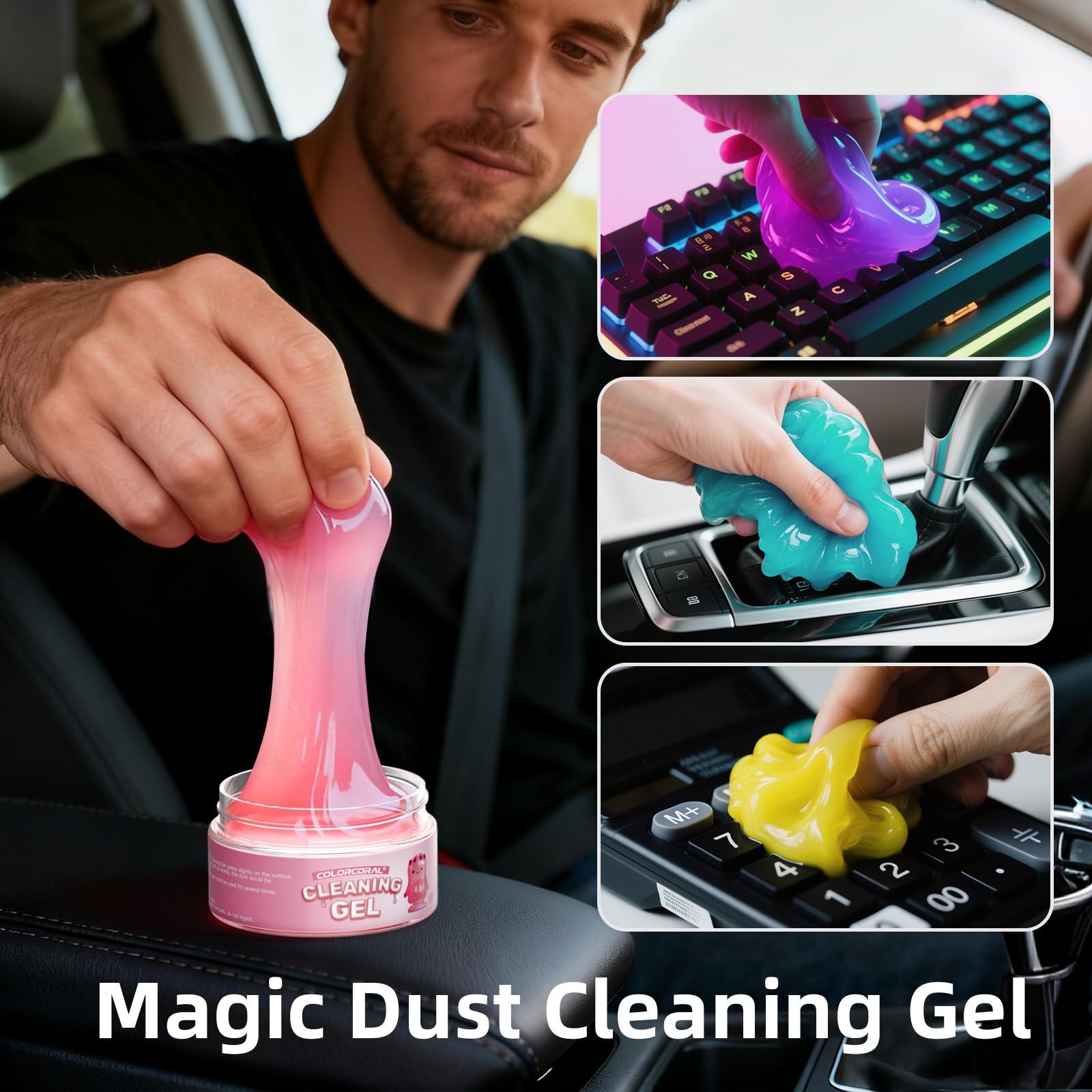 Car Cleaning Gel Reusable 3.5 Ounce (Pack of 4), Blue+Purple+Rose Pink+Yellow