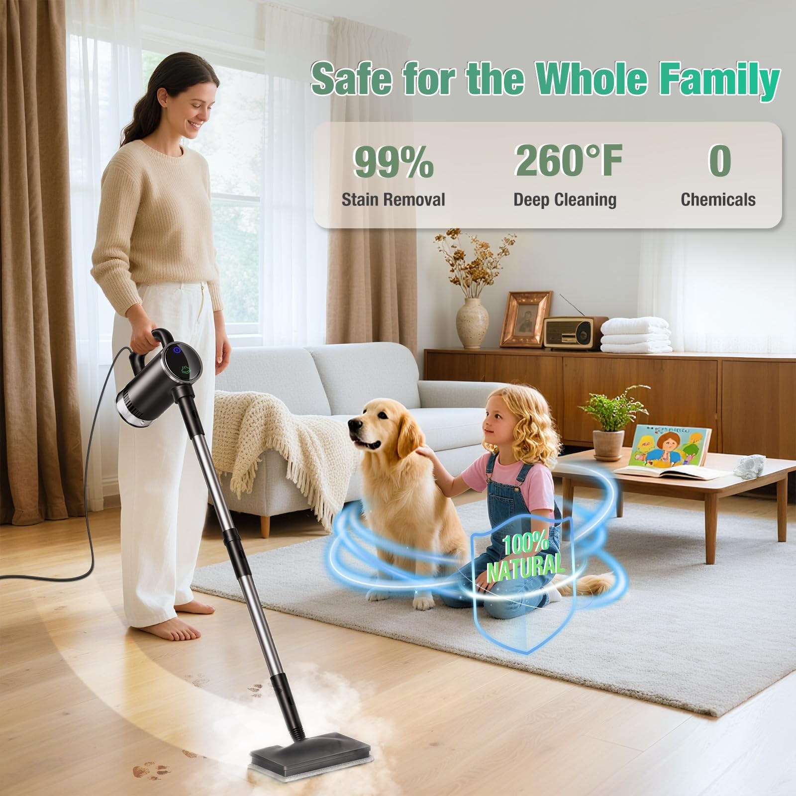 11-in-1 Steam Mop – Detachable Handheld Steam Cleaner with 380mL Tank, 260℉ F…