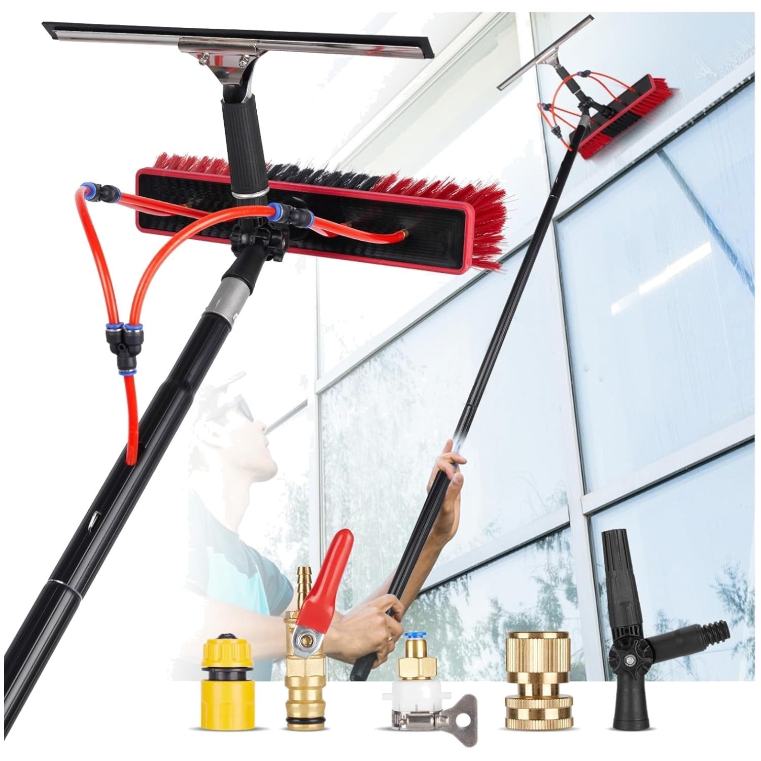 35ft Solar Panel Cleaning Kit with Brush & Squeegee ;