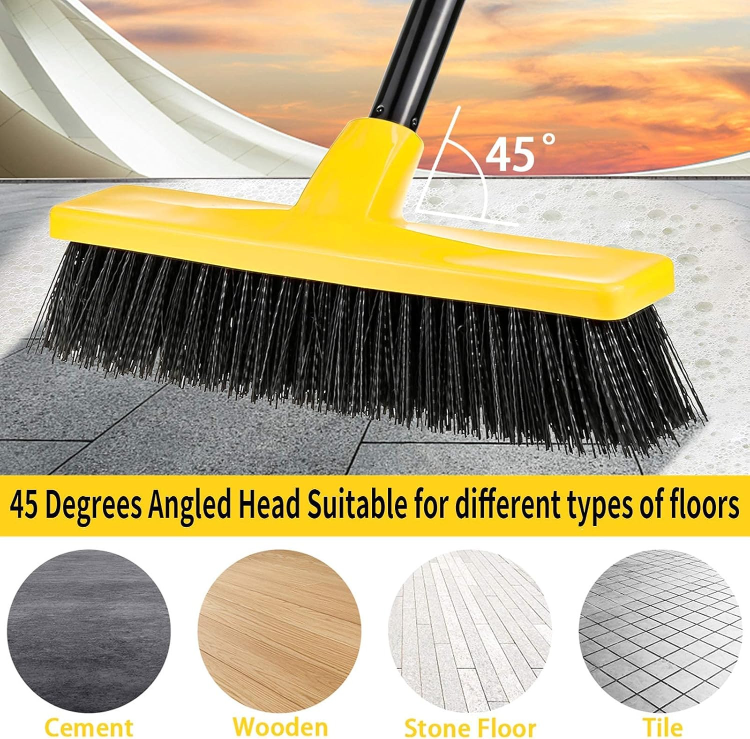 Push Broom Outdoor Indoor Broom 12″ Wide,50″ Long Handle with Stiff Bristles for