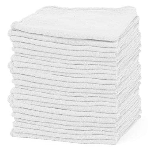 Shop Towels – Pack of 50 Reusable Cleaning Rags – Durable Quality Cotton White