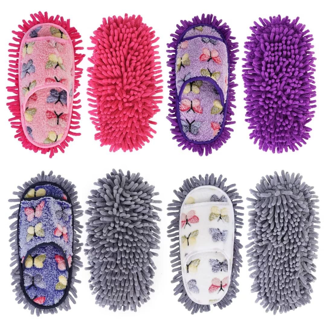 handrong Mop Slippers 4 Pairs of Dusting 10-11, Beige+blue+purple+pink