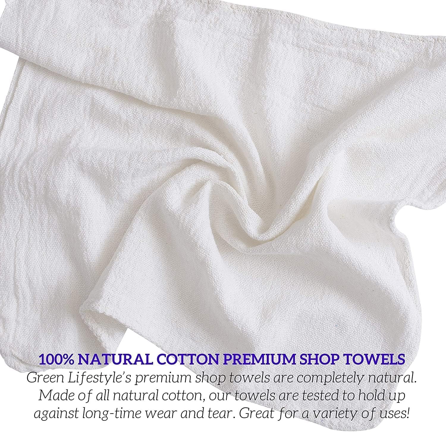 100 Pack White Cotton Shop Towels 12″x14″ – Reusable Absorbent Cleaning Rags for
