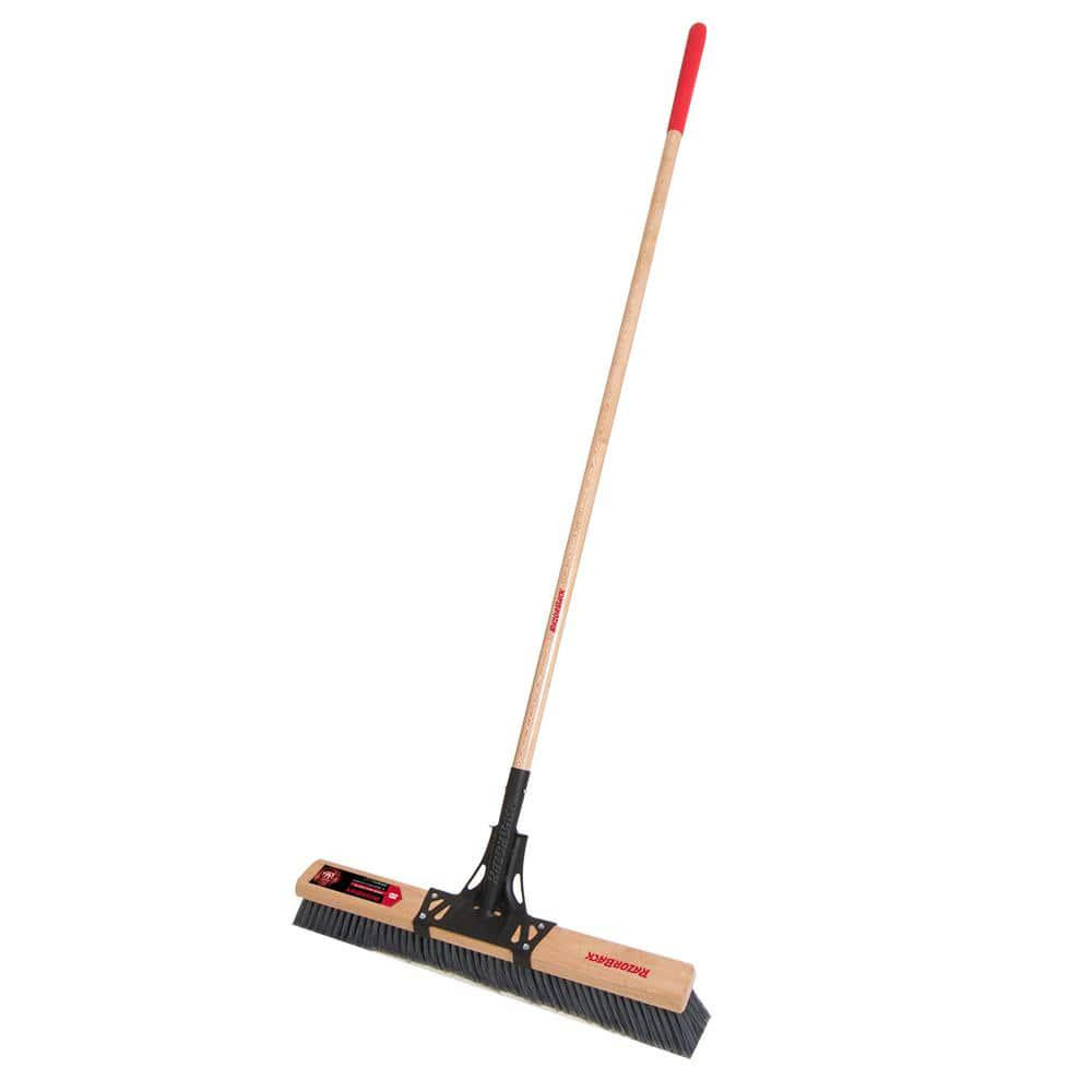 Razor-Back Smooth Push Broom Wood Handle Heavy-Duty Steel Brace Flagged Bristles
