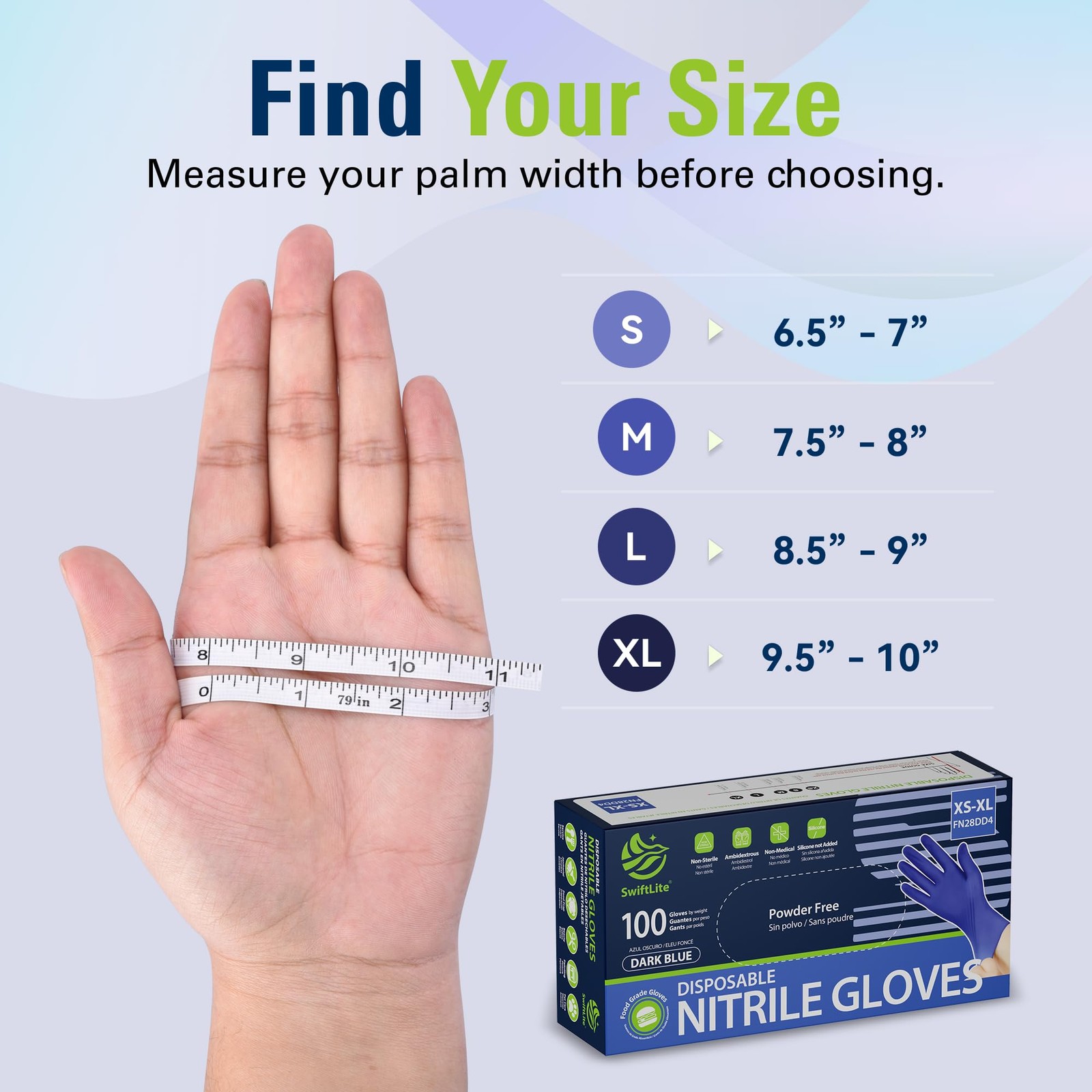 SWIFTLITE Disposable Nitrile Gloves, Food Safe, Latex-Free Small, Dark Blue