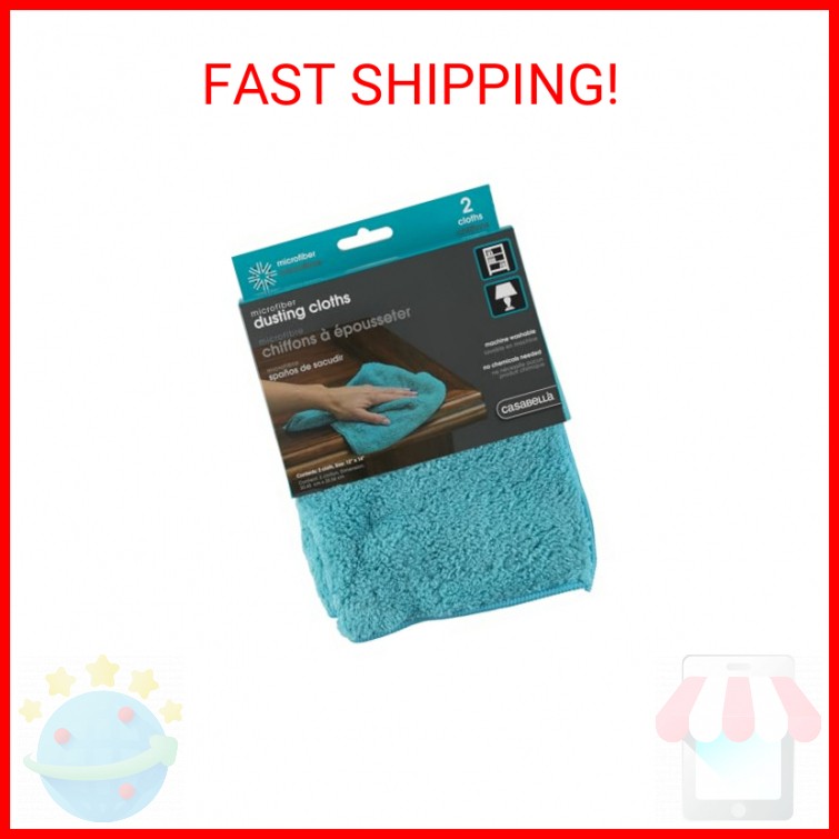Casabella Microfiber 12″ x 14″ Cloth, Pack of 2, Blue Dusting, 2 Count