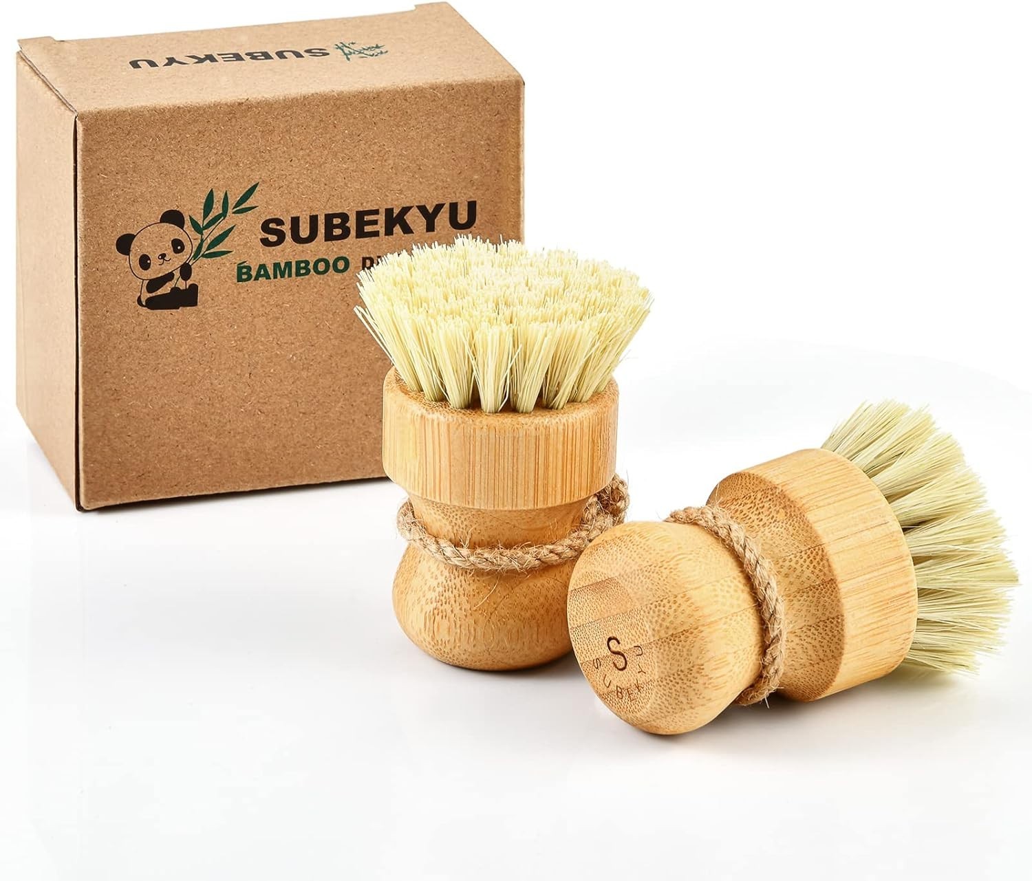 Stylish Bamboo Dish Scrub Brushes with Natural Sisal – Efficient Clean, Set of 2