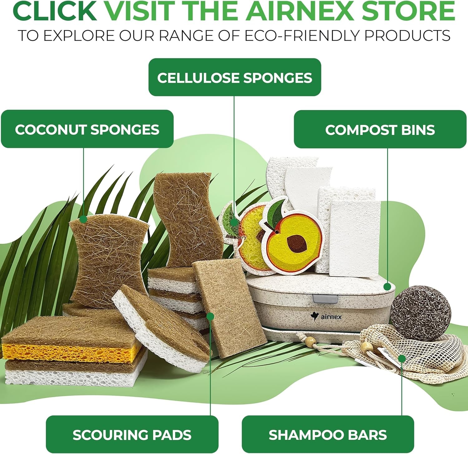 Natural Kitchen Sponge – Biodegradable Compostable Cellulose and Coconut Scrubbe