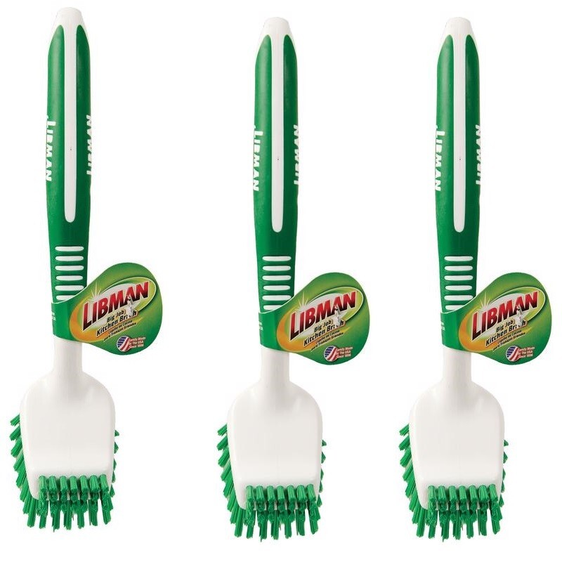 3 ~ Libman Big Job 2.5″ W Hard Bristle 8″ L Plastic/Rubber Handle Kitchen Brush