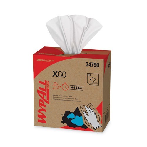 WypAll 34790 General Clean X60 Cloths, 8.34 x 16.8, White, 118/Box, 10 Boxes/CT