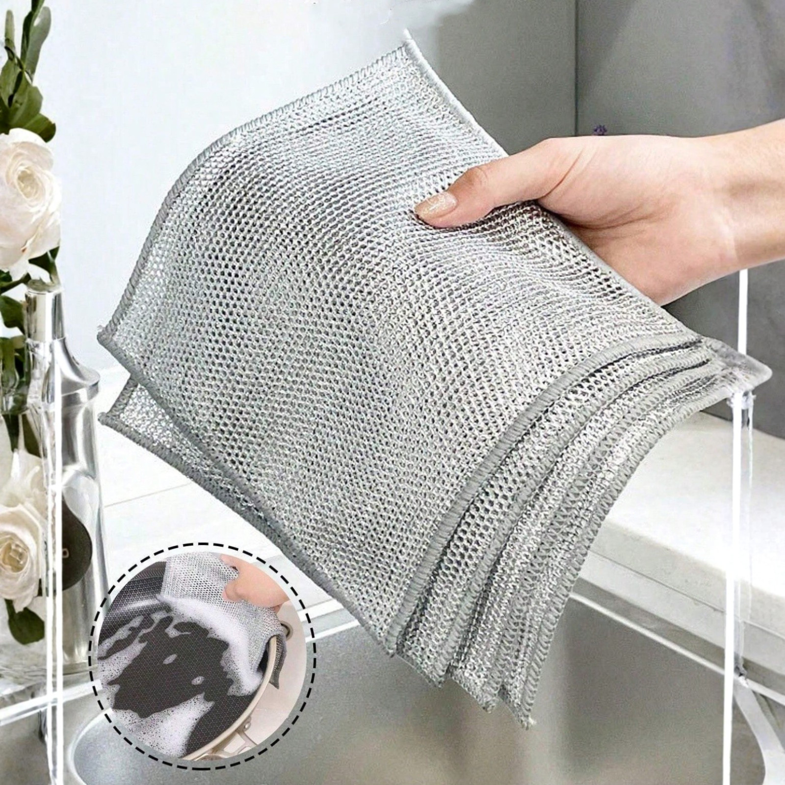 10PCS Metal Mesh Dish Scrubber Pads Reusable Wire Cleaning Cloth Kitchen Rags US