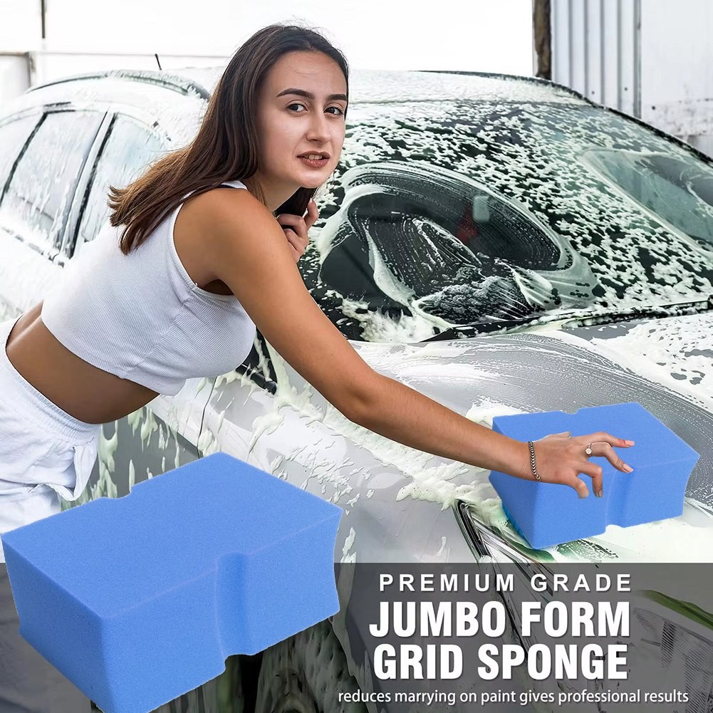 Car Wash Sponge Soft Foam Grid Super Absorbent Sponge Easy-Grip Non Scratch1496