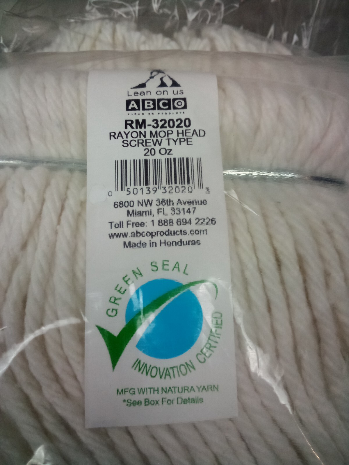 (5) ABCO, 20 OZ, White Yarn 4 Ply Rayon Mop Head RM-32020 Screw Type