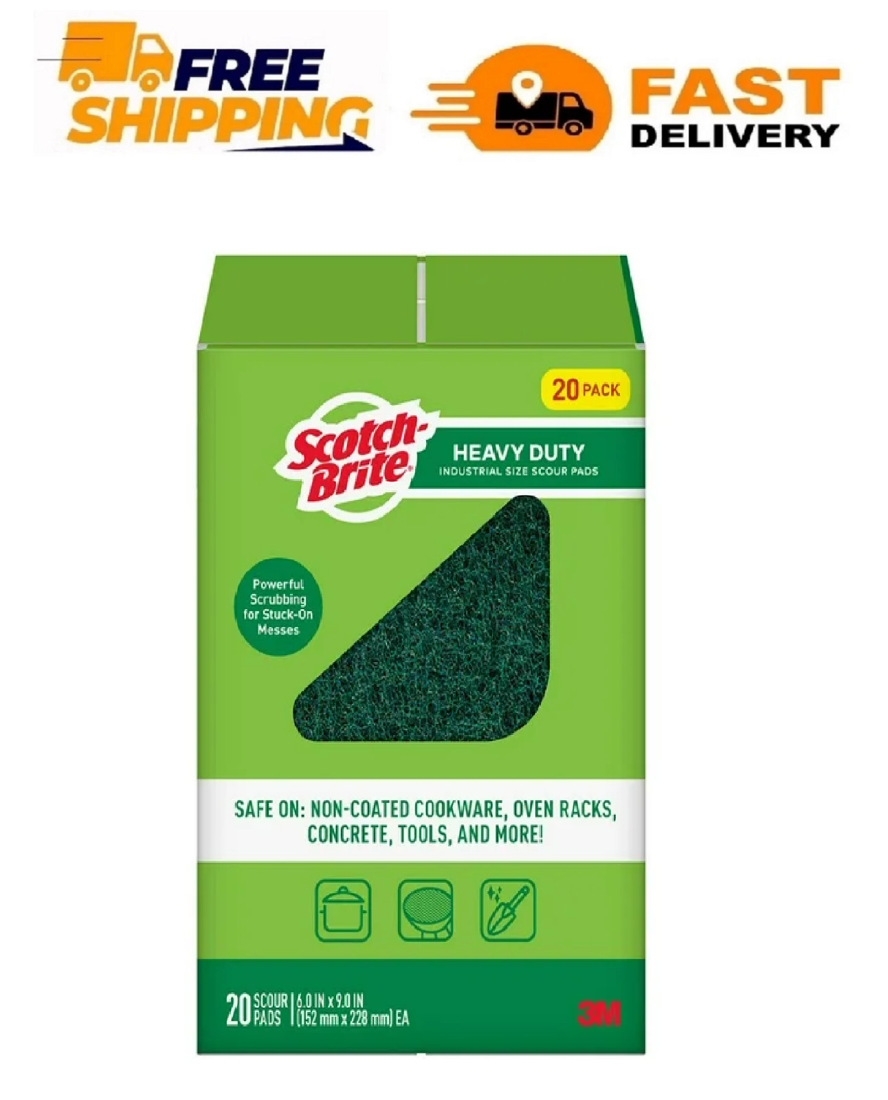 Scotch-Brite Heavy Duty Industrial Sized Scour Pads 20ct.