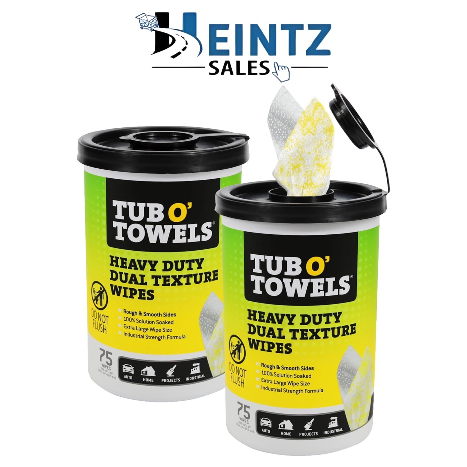Tub O Towels TW75 2-PACK Heavy Duty Dual Texture cleaning Wipes – 75 ct