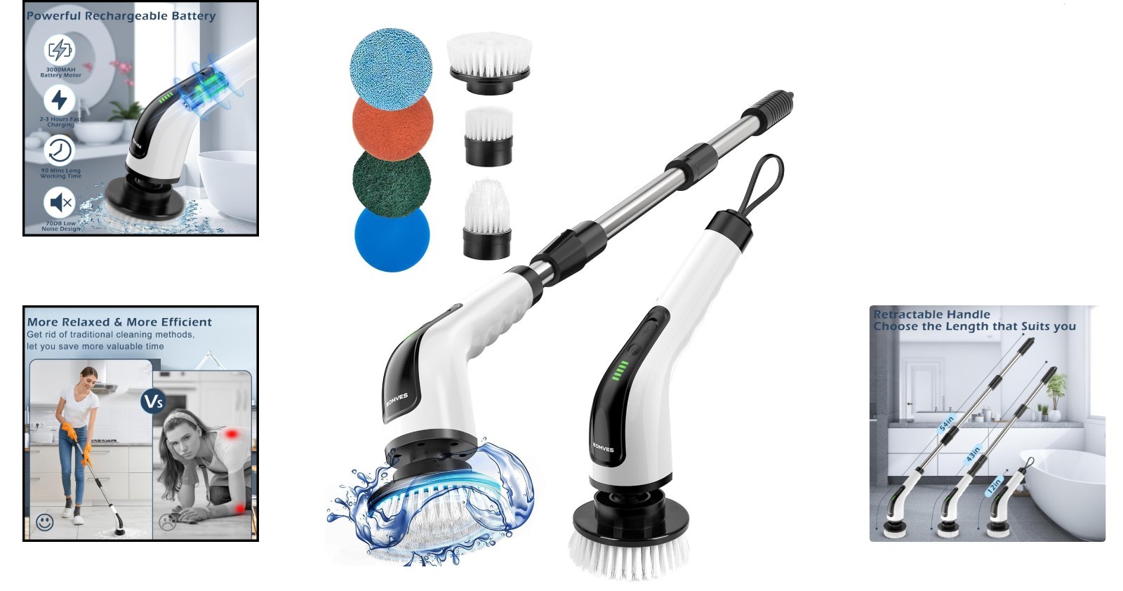 Advanced Cordless Spin Scrubber with Adjustable Length and Dual Speed Settings