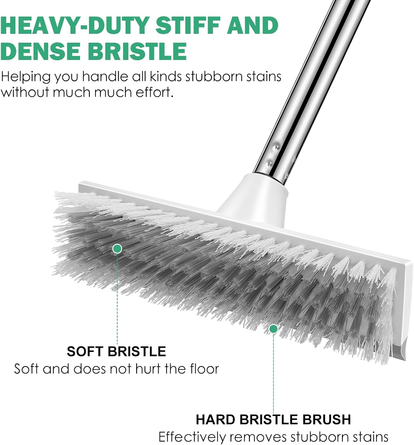 Floor Scrub Brush with 51-Inch Long Adjustable Handle 2 in 1 Scrape Brush Stiff